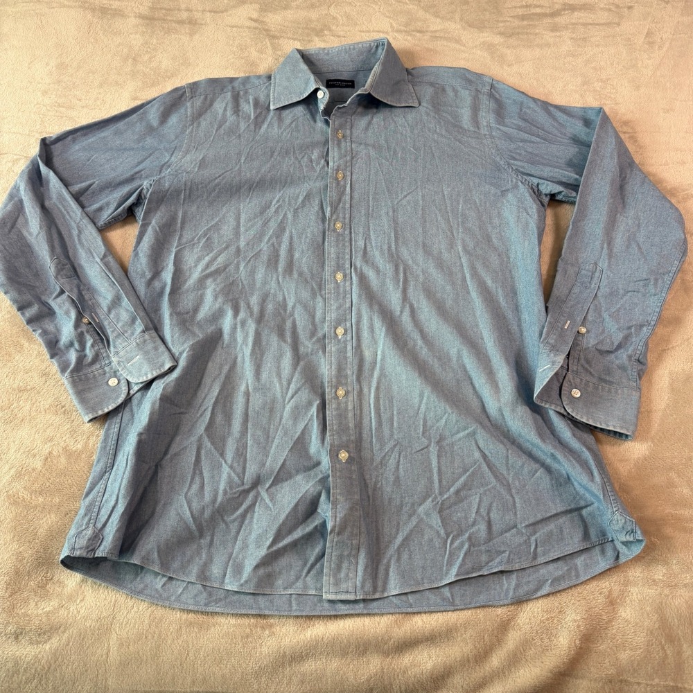Proper Cloth Mens 17.5 Light Blue Cotton Chambray Long Sleeve Button Down Shirt